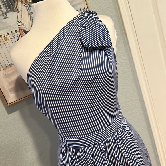 Macy’s ECI New York Size 10 Blue/White One Shoulder Diagonal Striped Dress - Picture 3 of 11